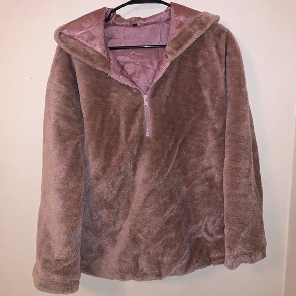 Tan/Pink Sherpa fluffy jacket - Picture 3 of 7